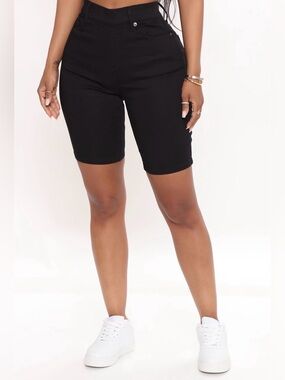 Fashion Nova Raine Super Stretch High Rise Denim Biker Shorts Black 1X